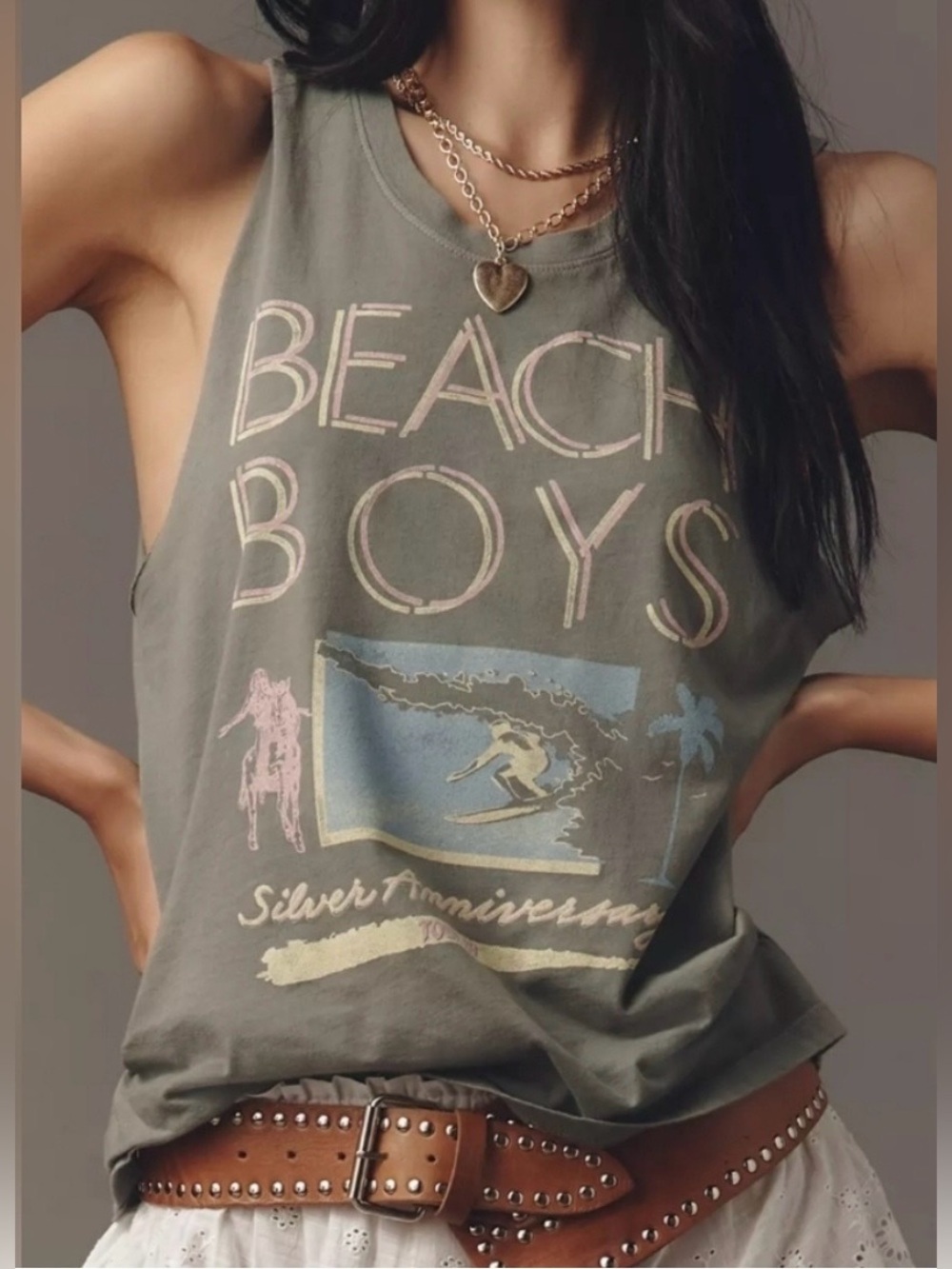 Anthropologie/LetLuv Beach Boys Muscle Tank Top in Green Size XS. NWT